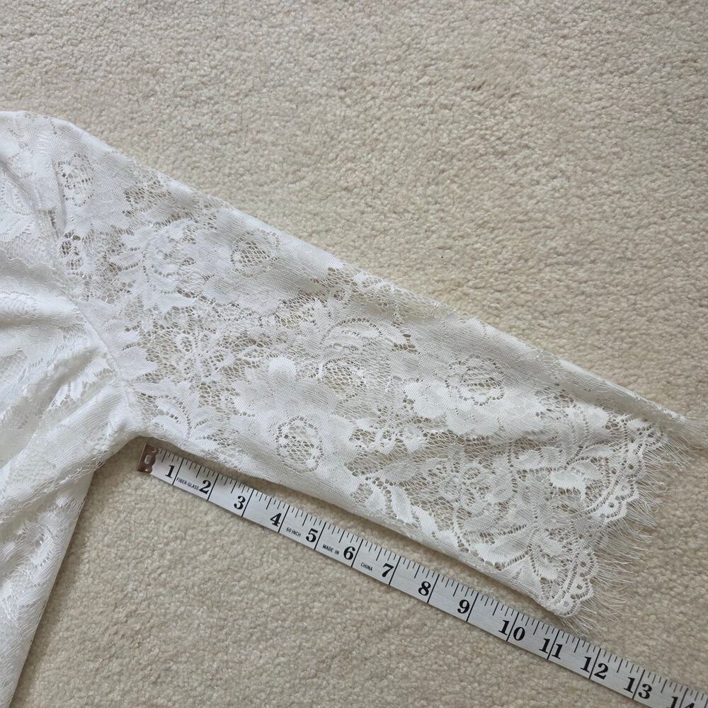 Fair Lay 10 Lace Dressy Layered Pullover 3/4 Sleeve Scoop Neck Blouse Top Ivory - Picture 13 of 16